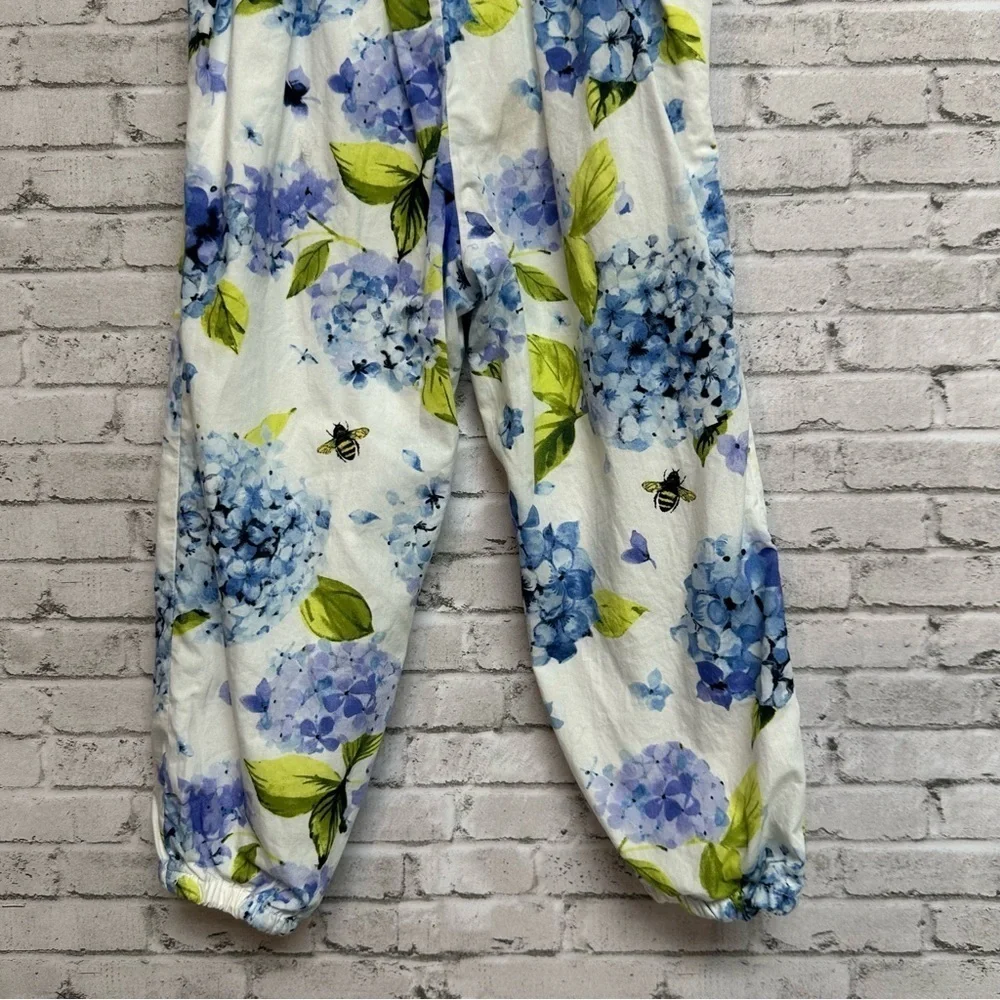 Gymboree Size 3T Floral Lined Jumpsuit Blue White Off Shoulder Ruffles Bees